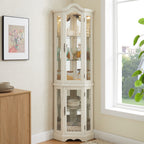 Curio Cabinet Lighted Glass Display Curio Cabinet w/Tempered Glass Doors and Shelves, Crown Corner Cabinet with Bulb, Corner Storage Decoration for Living room and Bedroom WHI - Grand Goldman Shop