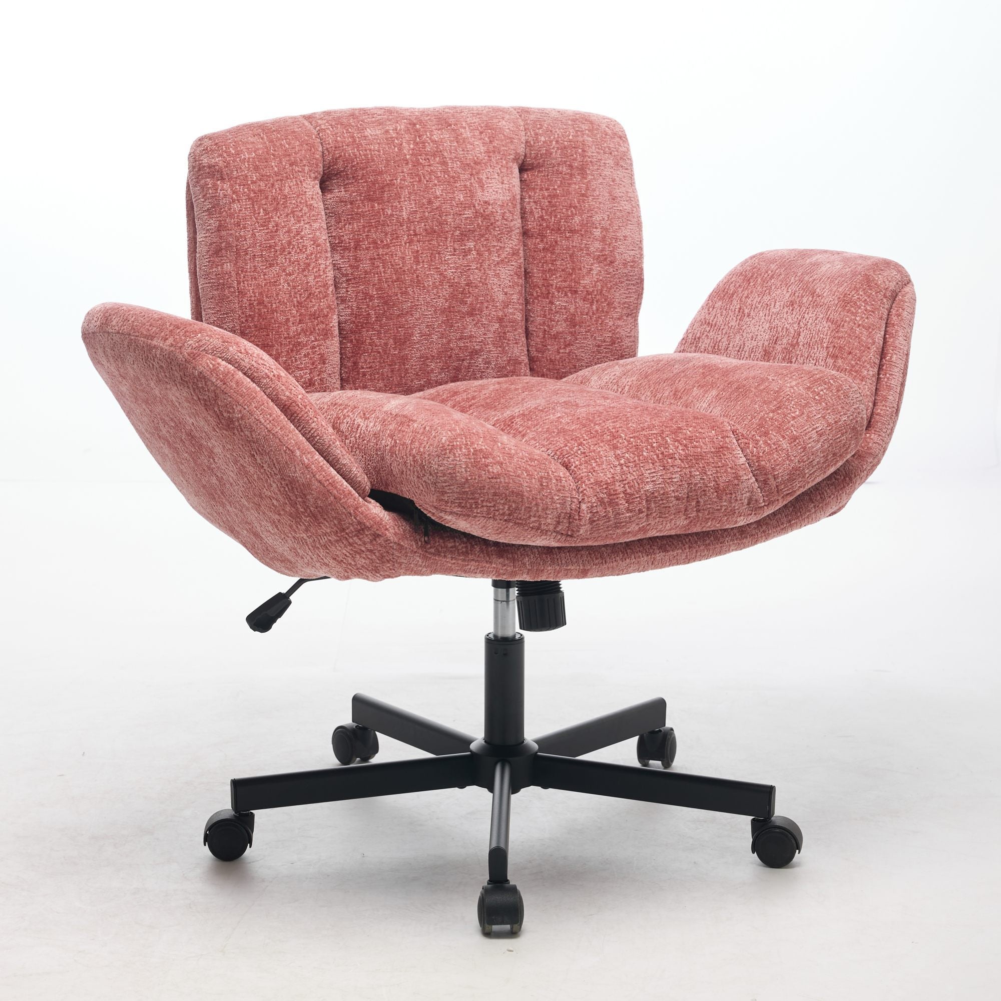Modern Chenille Swivel Office Chair, Height Adjustable Task Chair with Convertible Multi-Position Armrests, Comfy Double Cush