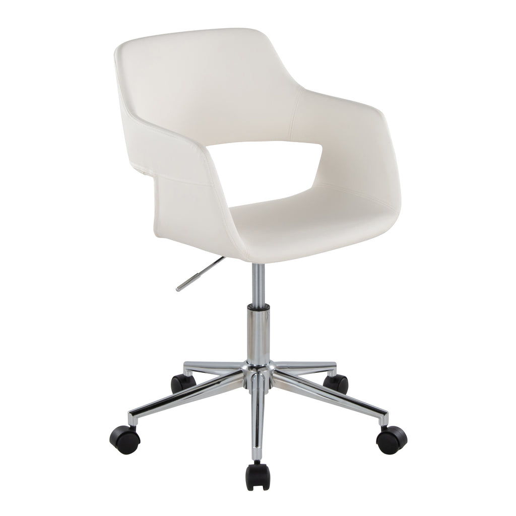 Contemporary Task Chair in Chrome Metal and White Faux Leather - Grand Goldman