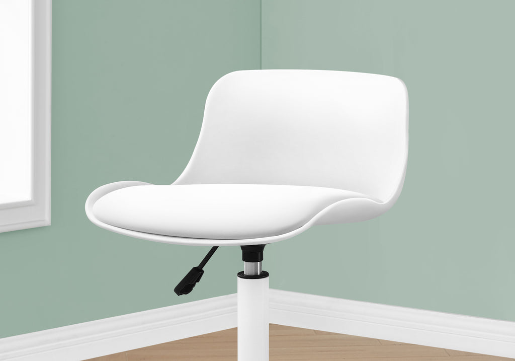 Office Chair, Adjustable Height, Swivel, Ergonomic, Computer Desk, Work, Juvenile, White Leather Look, White Metal, Contempor