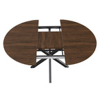 Modern Solid Wood Veneer Retractable Dining Table, Round Extendable 6-Person Table, Walnut MDF with Carbon Steel Base, 42-58 Inches - Grand Goldman Shop