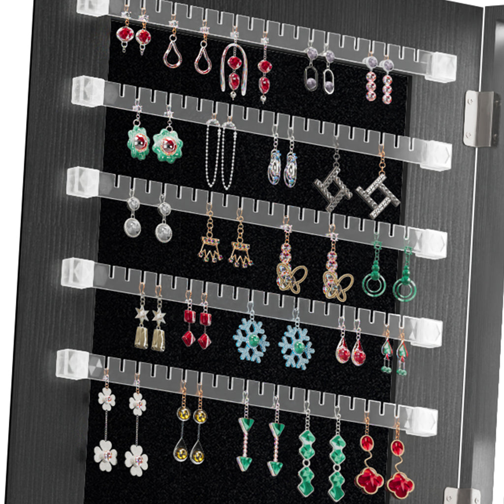 360°Swivel Jewelry Cabinet with Full Length Mirror, 360°Rotating Standing Jewelry Armoire Organizer, Lockable Storage Cabinet, Interior Lighted Mirror, Black - Grand Goldman Shop