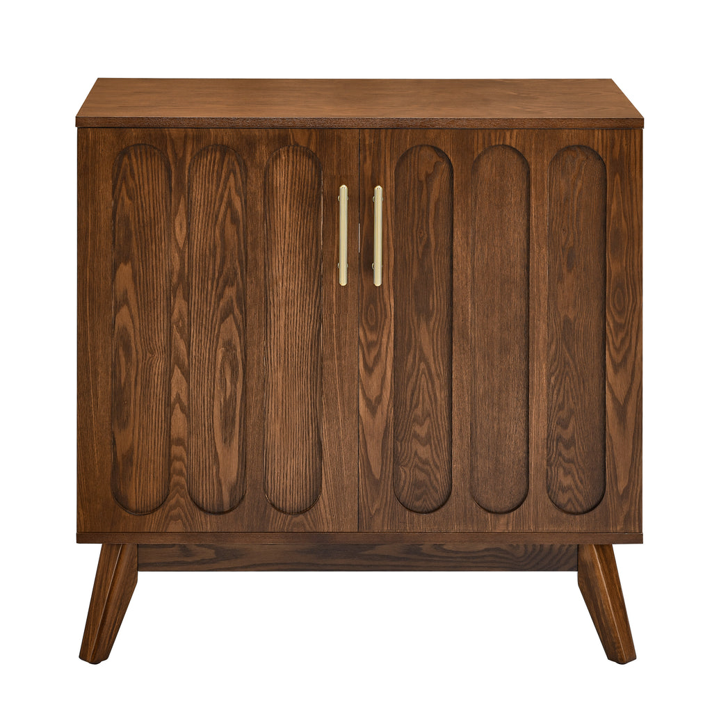 Mid Century Modern Fluted Sideboard Cabinet with Adjustable Shelves & Solid Wood Legs, Buffet Cabinet with Storage, Walnut Storage Cabinet for Living Room, Entryway, Hallway, Dining Room, Kitchen - Grand Goldman Shop