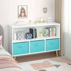 Kids bookcase with Collapsible Fabric Drawers, Children's Book Display, Toy Storage Cabinet Organizer, White/Blue | Premium H