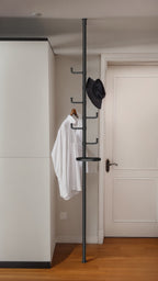 New style with trays Adjustable Laundry Pole Clothes Drying Rack Coat Hanger DIY Floor to Ceiling Tension Rod Storage Organizer for Indoor, Balcony - Black - Grand Goldman Shop