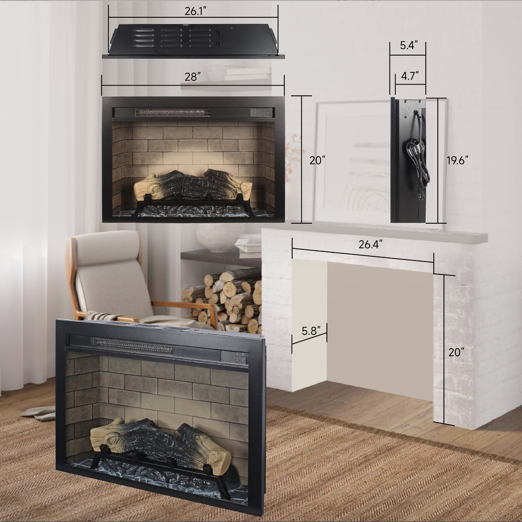 28 inch  Electric Fireplace Insert, multicolored flames - Grand Goldman Shop