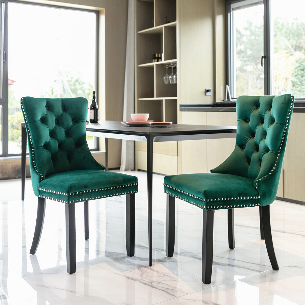 Nikki Collection Modern, High-end Tufted Solid Wood Contemporary Velvet Upholstered Dining Chair with Wood Legs Nailhead Trim 2-Pcs Set,Green, SW2001GN - Grand Goldman Shop