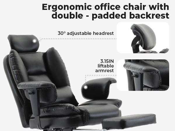 Office Chair Ergonomic 200 kg PU Leather Computer Chair with Lumbar Support and High Backrest, Ergonomic Desk Chair with Lift