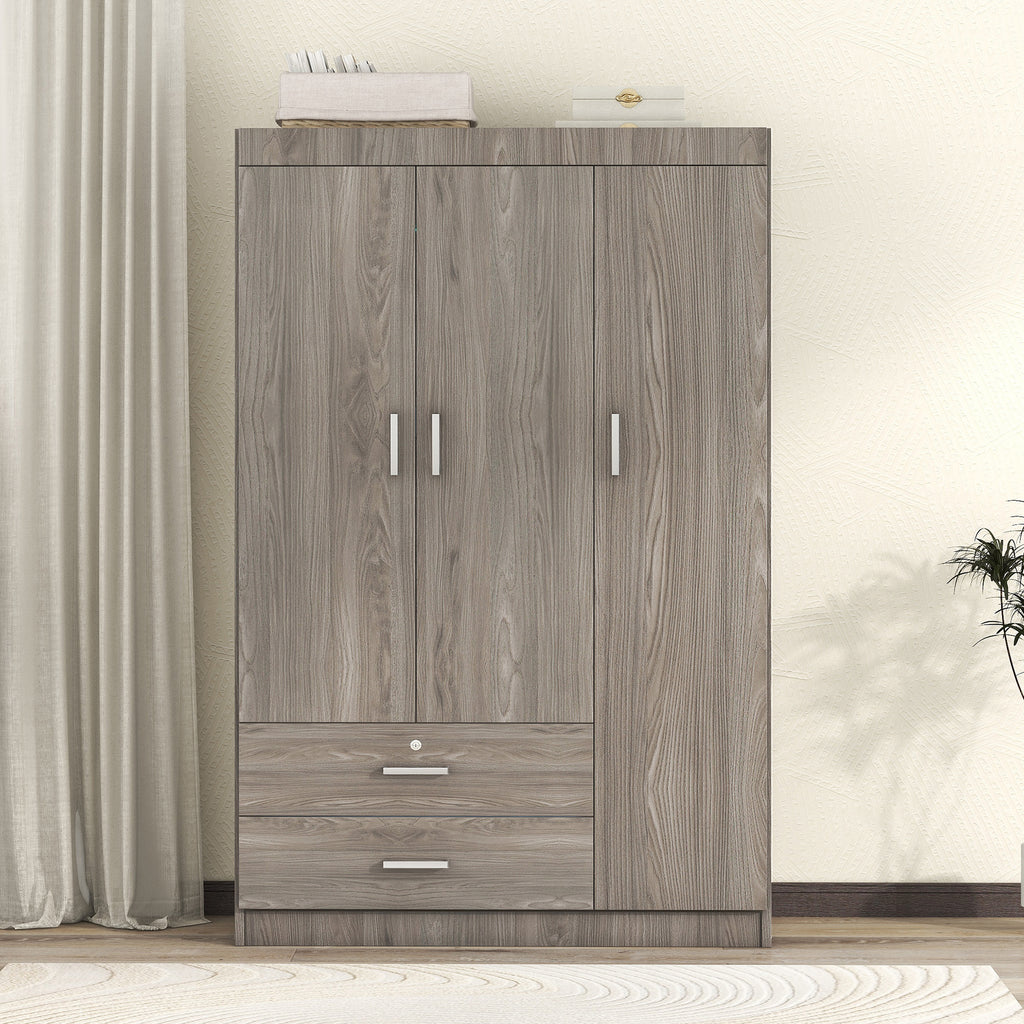 3-Door Wardrobe with 2 Drawers, Wood Grain Effect in Gray(OLD SKU:LP006001) - Grand Goldman Shop