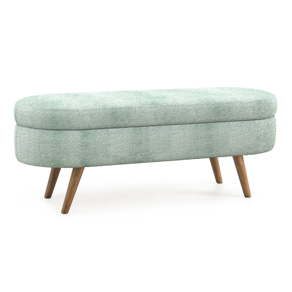 Cyan Ottoman Oval Storage Bench with Rubber Wood Legs, Gray Fabric, 43.5'x16'x16' - Grand Goldman Shop