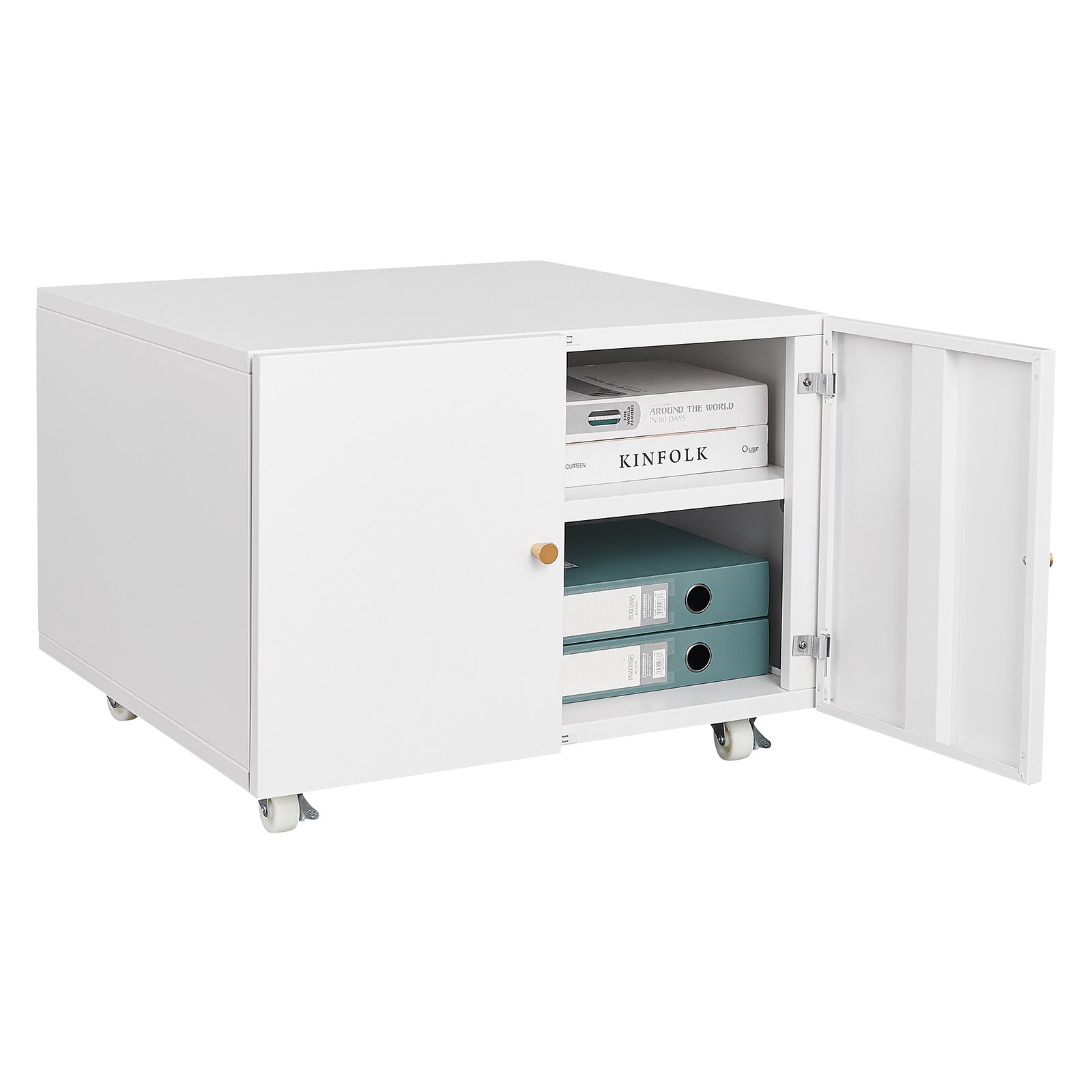 White Steel 2-Door Copier Cabinet with Mobile Pedestal and Printer Stand | Premium Home Decor - Grand Goldman