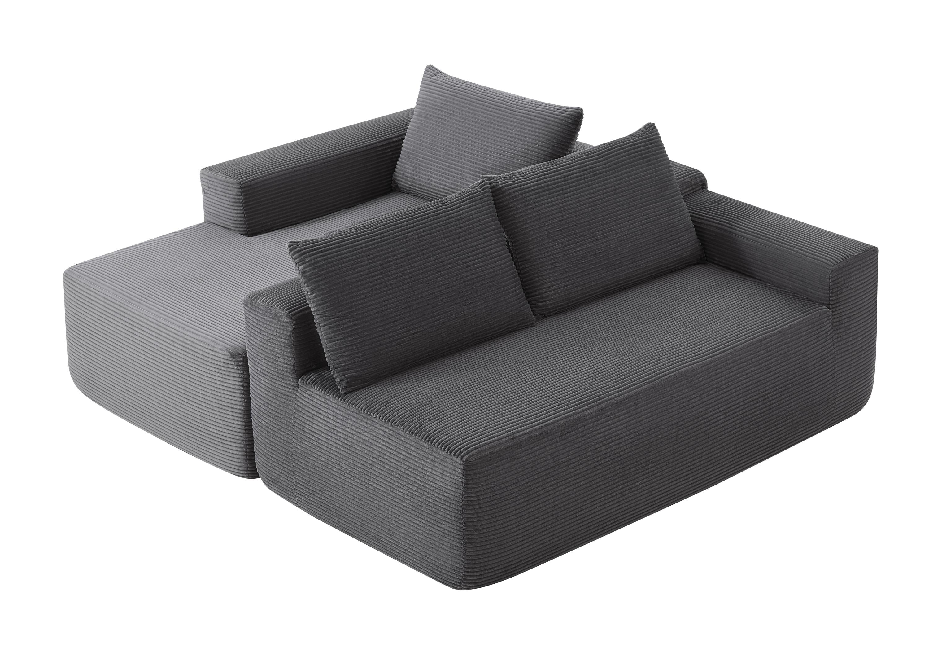 96.9' Cloud Sectional Couch with U-Shaped Chaise,Modern Modular Sofa with Deep Seat, Upholstered Couches for Living Room Bedroom,No Assembly Required,(Plush Corduroy Fabric),Grey-Blue-Left - Grand Goldman Shop