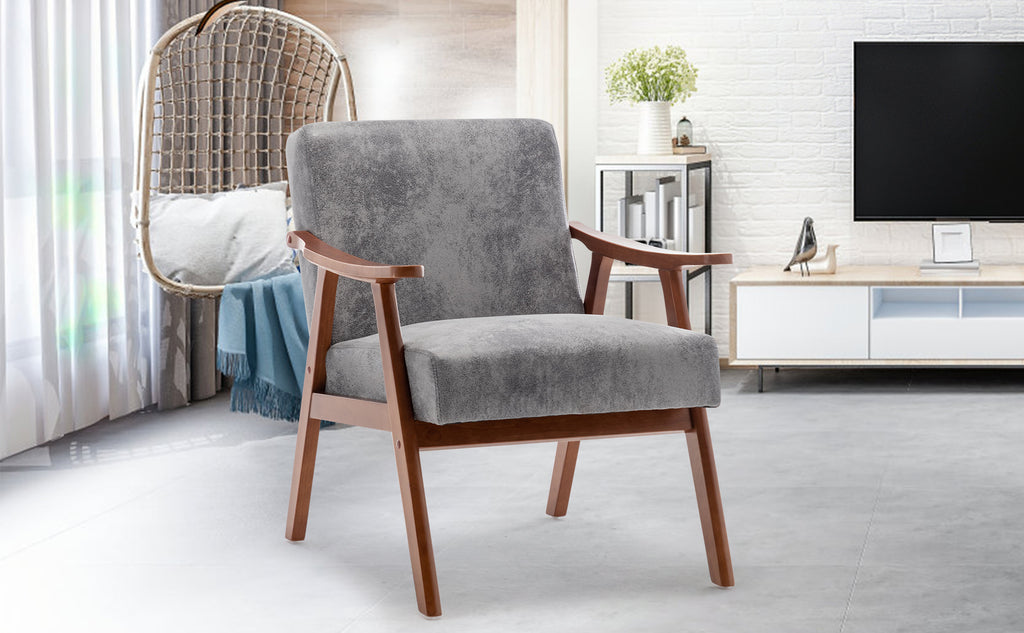 Mid-Century Modern Wingback Accent Chair with Solid Wood Frame and Extra-Thick Backrest – Lounge Chair for Living Room, Bedroom, or Reading Room - Grand Goldman Shop