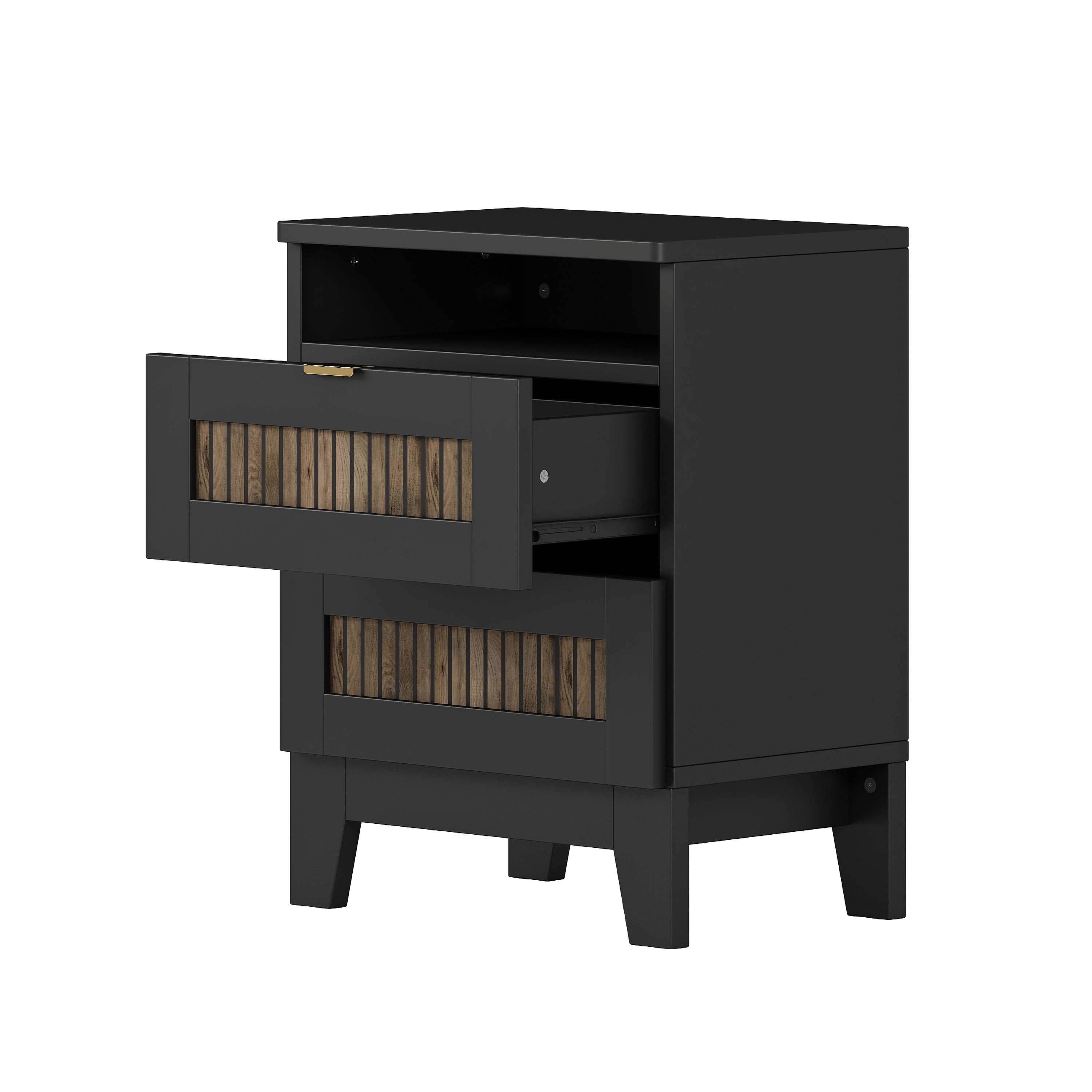 4-Pieces Bedroom Sets, Queen Size Farmhouse Platform Bed with Wooden Strip Stickers Decoration, Storage Nightstand and Dresser with Metal Handle, Black(Old SKU: HL000191AAB) - Grand Goldman Shop