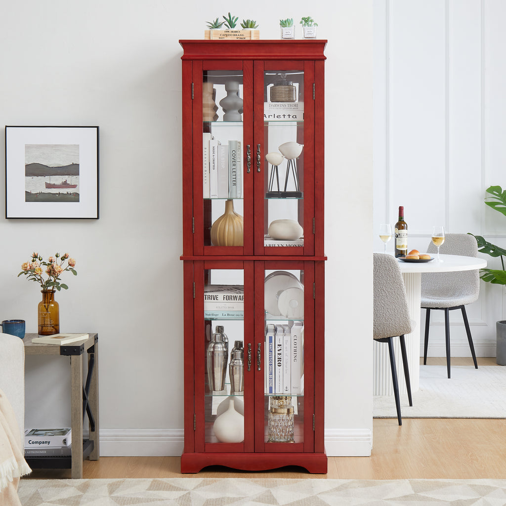 Lighted Glass Curio Display Cabinet,Display Cabinet,Glass Storage Cabinet Glass Wine cabinet Wood Frame Toy Display for Living Room, Kitchen, Pantry light bulb included Cherry - Grand Goldman Shop