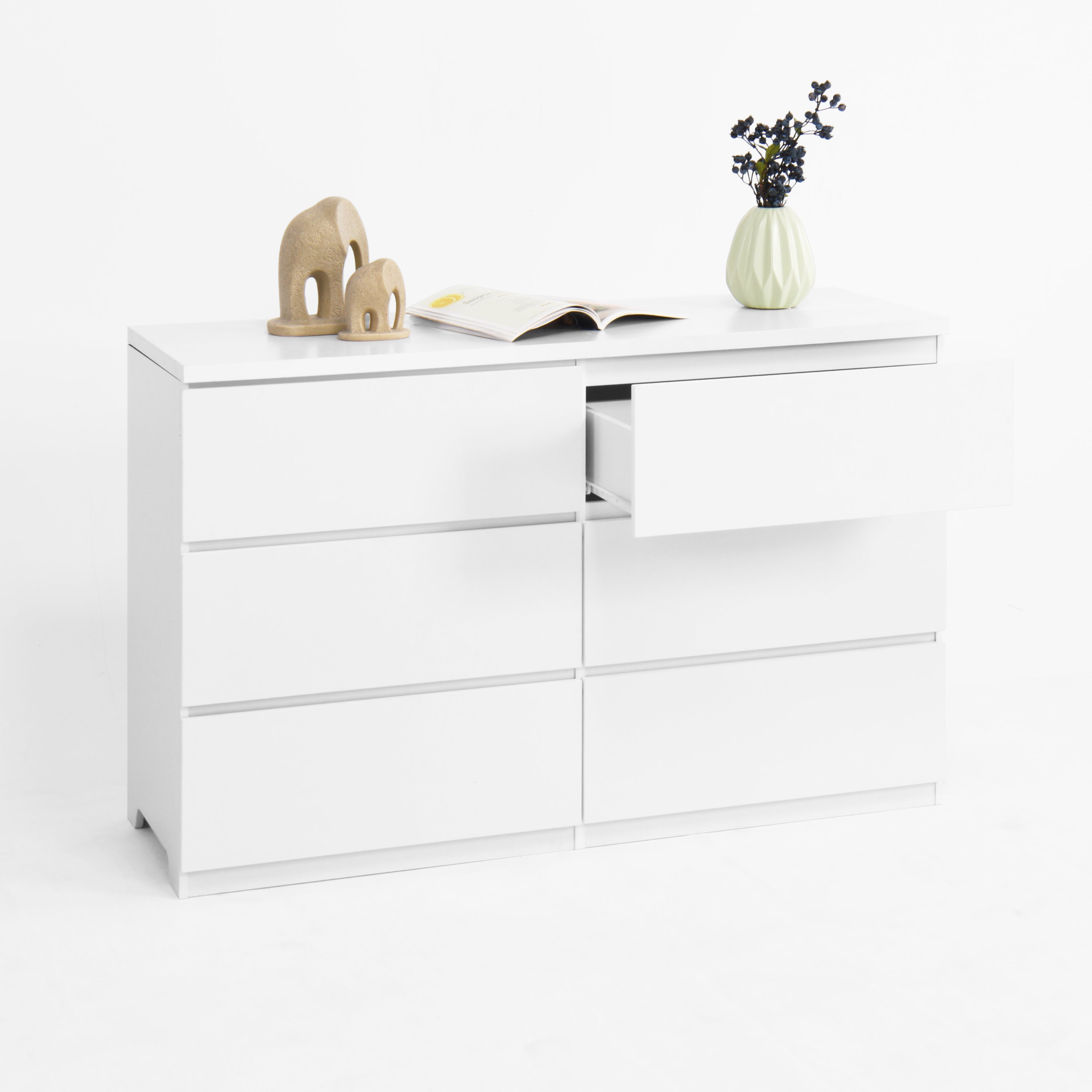 6 Drawer Storage Cabinet ,Dresser, Wood Storage Tower Clothes Organizer, Wide Chest of 6 Drawers, Large Storage Space for Bedroom, Hallway, Entryway Living Room White - Grand Goldman Shop