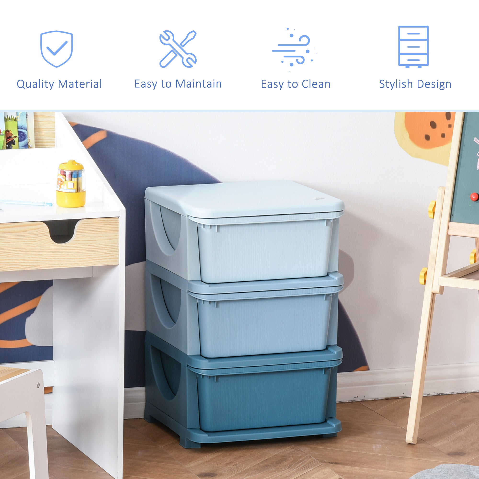 Stylish 3 Tier Kids Storage Unit Dresser Tower with Drawers Chest Toy Organizer for Bedroom Nursery Kindergarten Living Room 