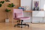 Light Pink Velvet Criss Cross Armless Office Chair with Wheels - Comfortable & Stylish for Home Office, Meditation, and Makeu