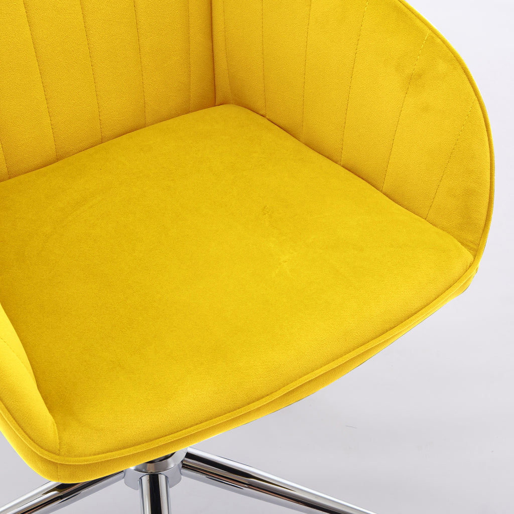 TY Modern Office Chair with Gold Base, Bright Yellow Velvet Upholstery, Wide Backrest and Adjustable Height for Home or Offic