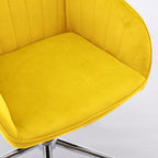 TY Modern Office Chair with Gold Base, Bright Yellow Velvet Upholstery, Wide Backrest and Adjustable Height for Home or Offic