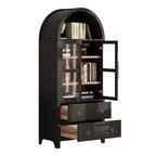 K&K 71' Tall Arched Kitchen Pantry Cabinet with 2 Large Drawers, Modern Farmhouse Kitchen Storage Cabinets with Adjustable Shelves, Glass Door, Wood Versatile Cupboard for Kitchens, Dining Room, Black - Grand Goldman Shop