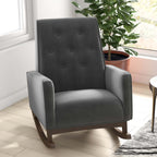 Elegant Style Demetrius Dark Grey Fabric Rocking Chair with Solid Wood Frame for Living Room and Nursery 36.6'H x 27.5'W x 39'D for Living Room Bedroom Reading - Grand Goldman Shop