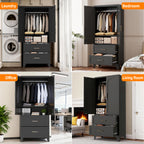 71' Tall Metal Wardrobe Cabinet with 2 Drawers and Hanging Rod, 2 Doors Wardrobe Closet with Shelf for Bedroom, Office, Laundry Room,Entryway ,Foyer,Guesthouse (Black) - Grand Goldman Shop