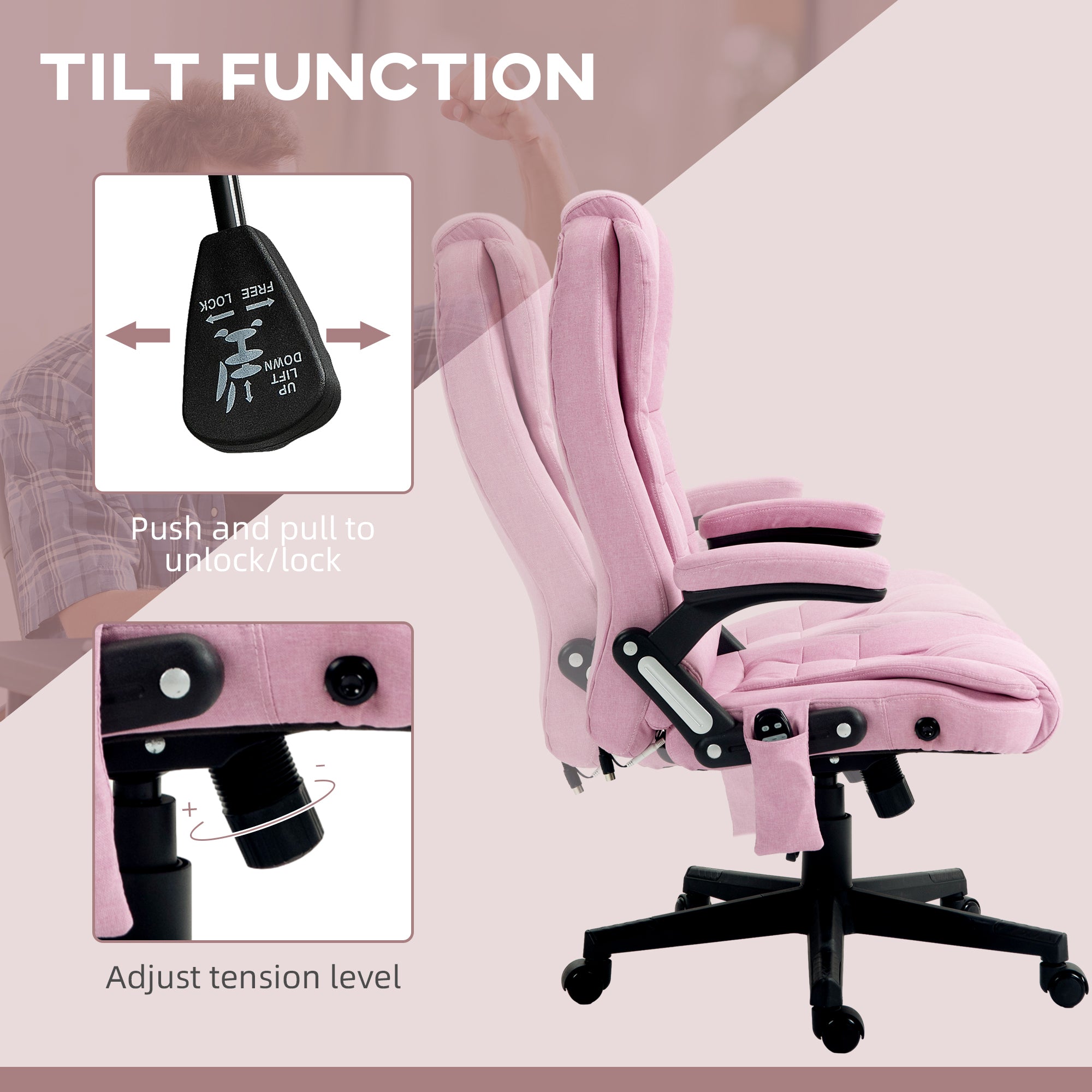 HOMCOM 6 Point Vibrating Massage Office Chair with Heat, Linen High Back Executive Office Chair with Reclining Backrest, Padd