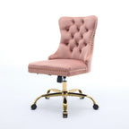 A&A Furniture Office Chair,Modern Velvet Upholstered Tufted Button Home Office Chair with Golden Metal Base,Adjustable Desk C