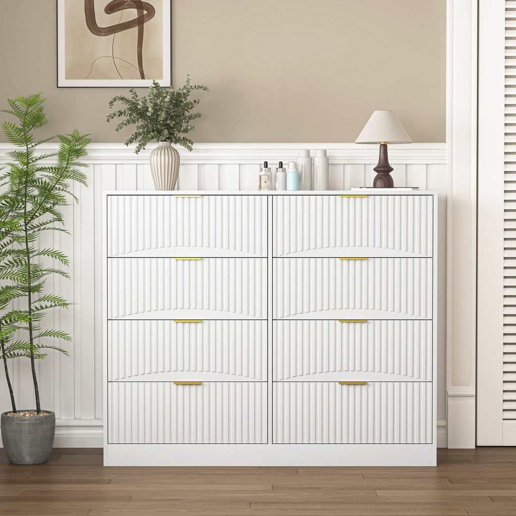 Modern 8 Drawers Dresser Chests for Bedroom,47.2' Wide Wood Chest of Drawers with Gold Metal Handle,Drawer Organizer for Bedroom,Living Room,Hallway and Entryway,White - Grand Goldman Shop