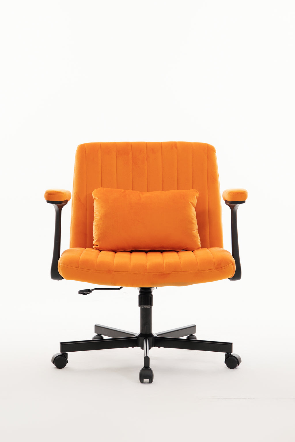 Orange Velvet Criss Cross Armrest Office Chair with Wheels - Stylish for Home Office, Gaming & Makeup | Premium Home Decor - 
