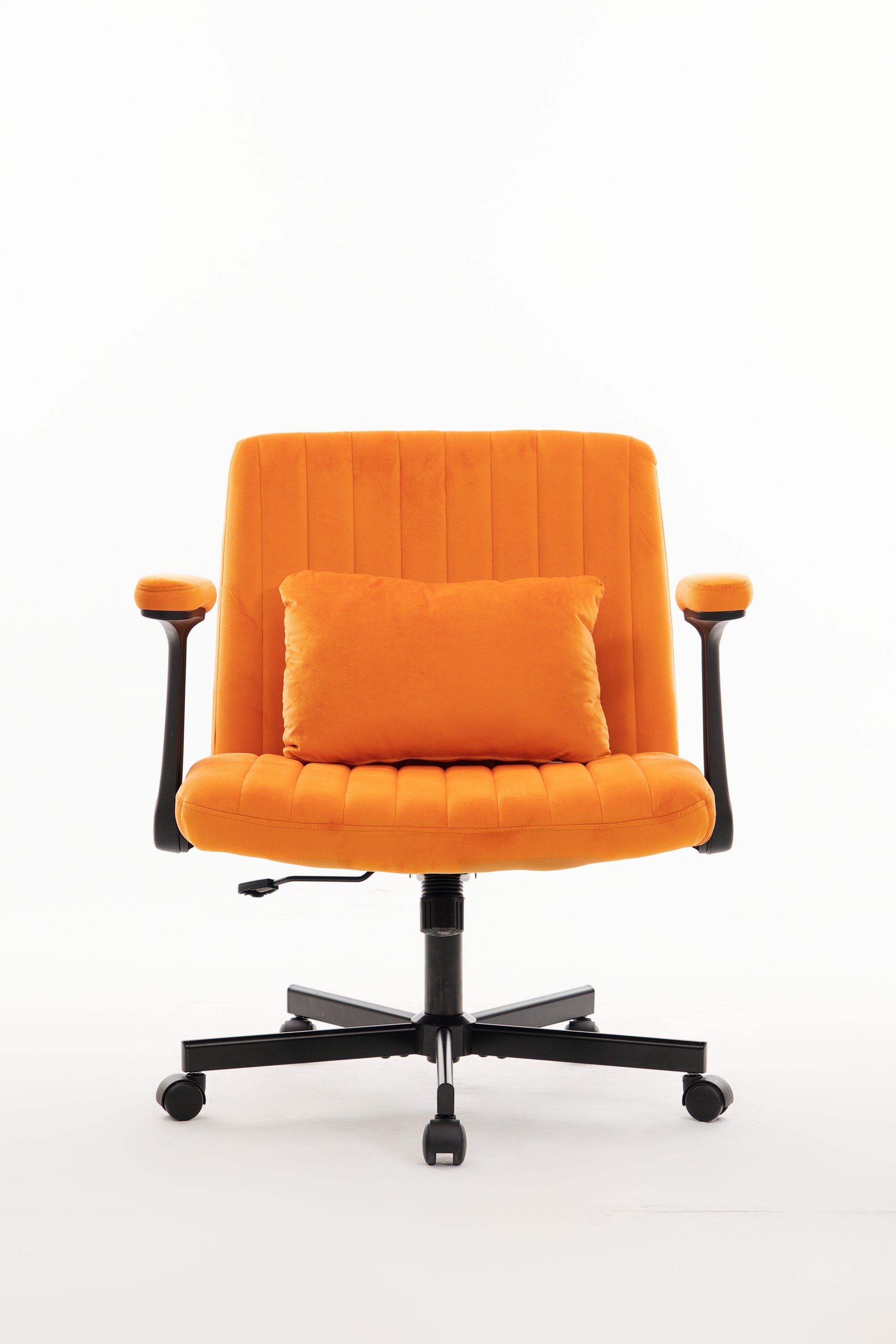 Orange Velvet Criss Cross Armrest Office Chair with Wheels - Stylish for Home Office, Gaming & Makeup | Premium Home Decor - 