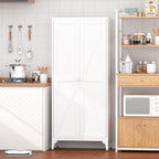 White Metal Adjustable 2-Door Storage Cabinet with Powder-Coated Steel, Striped Design, Gold Handles, 4 Adjustable Shelves fo