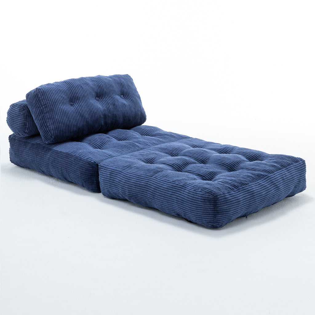 Folding Sofa Bed, Convertible Sleeper Chair with Pillow Foldable Mattress with Back Support, Portable Fold Out Chair Bed Comfy Floor Sofa Lounge for Living Room Bedroom, Dark Blue, Single - Grand Goldman Shop