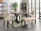 Classic Ivory 1PC BENCH Button Tufted Linen Like Fabric Solid wood Chair Upholstered Seat Breakfast Rustic Dining Room Furniture - Grand Goldman Shop