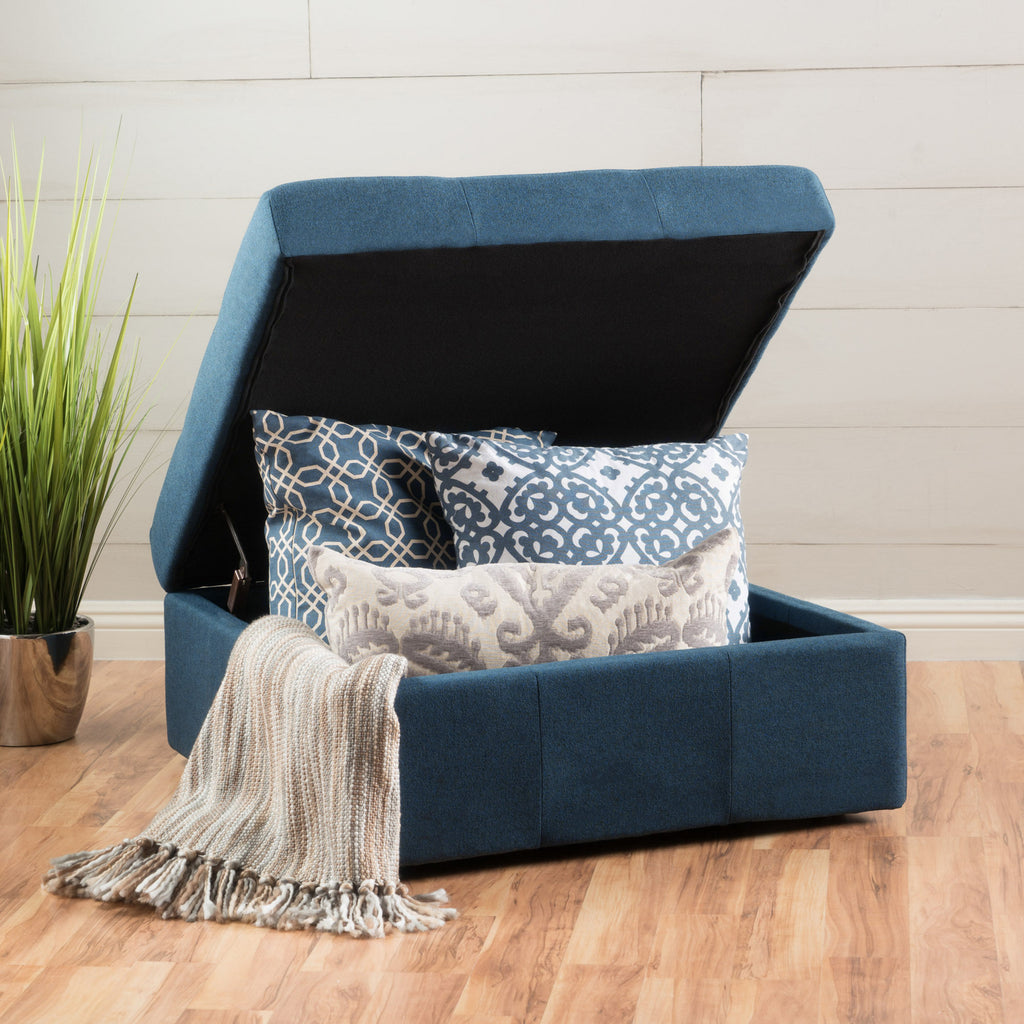 Flip-Top Ottoman with Tufted Waffle Stitch and Rolling Casters, Navy Blue - Grand Goldman Shop