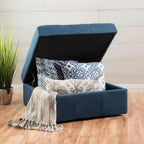 Flip-Top Ottoman with Tufted Waffle Stitch and Rolling Casters, Navy Blue - Grand Goldman Shop