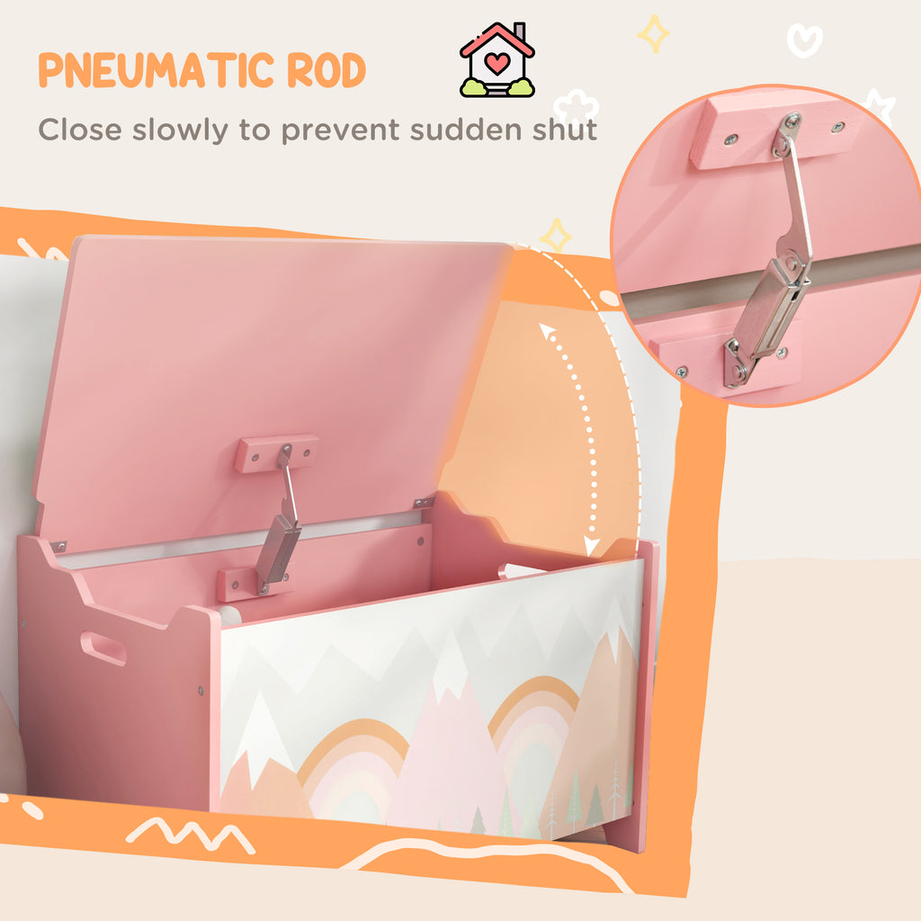 Qaba Toy Box with Lid, Toy Chest Storage Organizer for Bedroom with Safety Hinge, Cute Animal Design, Pink - Grand Goldman