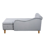 Grey Chaise Lounge Indoor, Velvet Lounge Chair for Bedroom with Storage & Pillow, Modern Upholstered Rolled Arm Chase Lounge for Sleeping with Nailhead Trim for Living Room Bedroom Office - Grand Goldman Shop