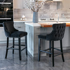 A&A Furniture,Contemporary Velvet Upholstered Wing-Back Barstools with Button Tufted Decoration and Wooden Legs, and Chrome Nailhead Trim, Leisure Style Bar Chairs,Bar stools,Set of 2 (Black),SW1824BK - Grand Goldman Shop