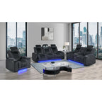Duran Black 3PC Power Reclining Sofa-Loveseat and Recliner with Power Headrest, LED, USB and Bluetooth Speaker - Grand Goldman Shop
