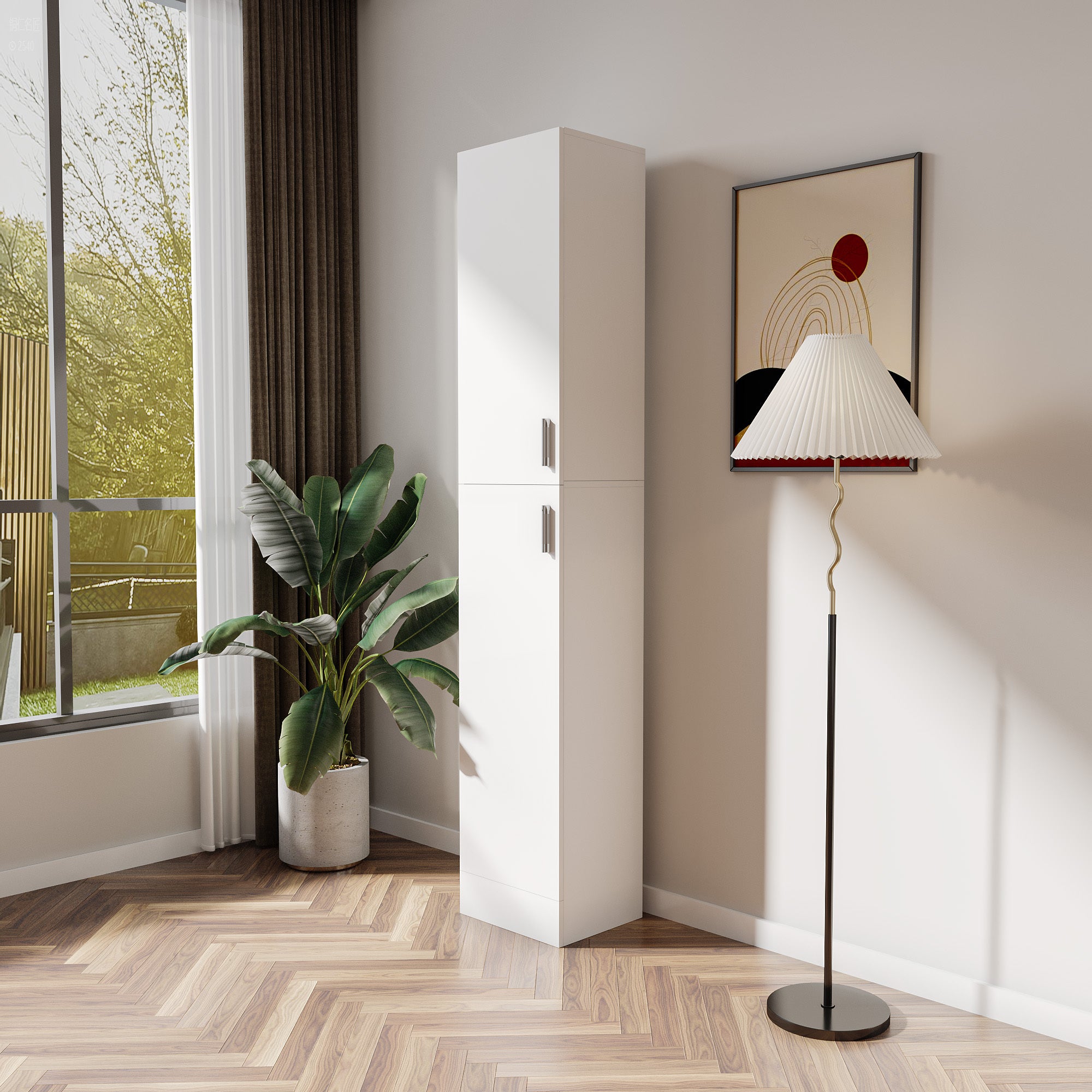 Elegant White Freestanding Cabinet with Inadjustable Shelves and Two Doors for Kitchen and Dining Room - Grand Goldman Shop