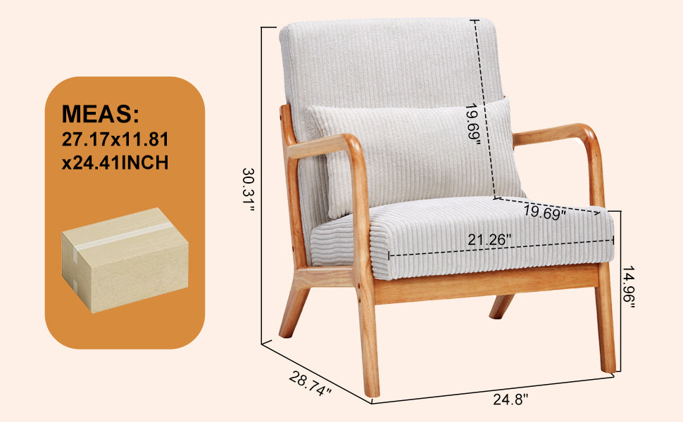Mid-Century Modern Accent Chair with Pillow Upholstered Arm Chair in Beige Polyester and Solid Wood Frame (beige) - Grand Goldman Shop