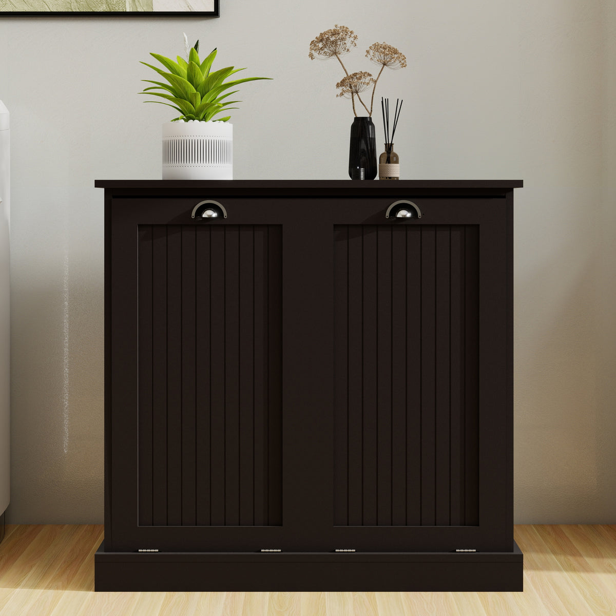 Two-Compartment Tilt-Out Laundry Sorter Cabinet-Black - Grand Goldman Shop
