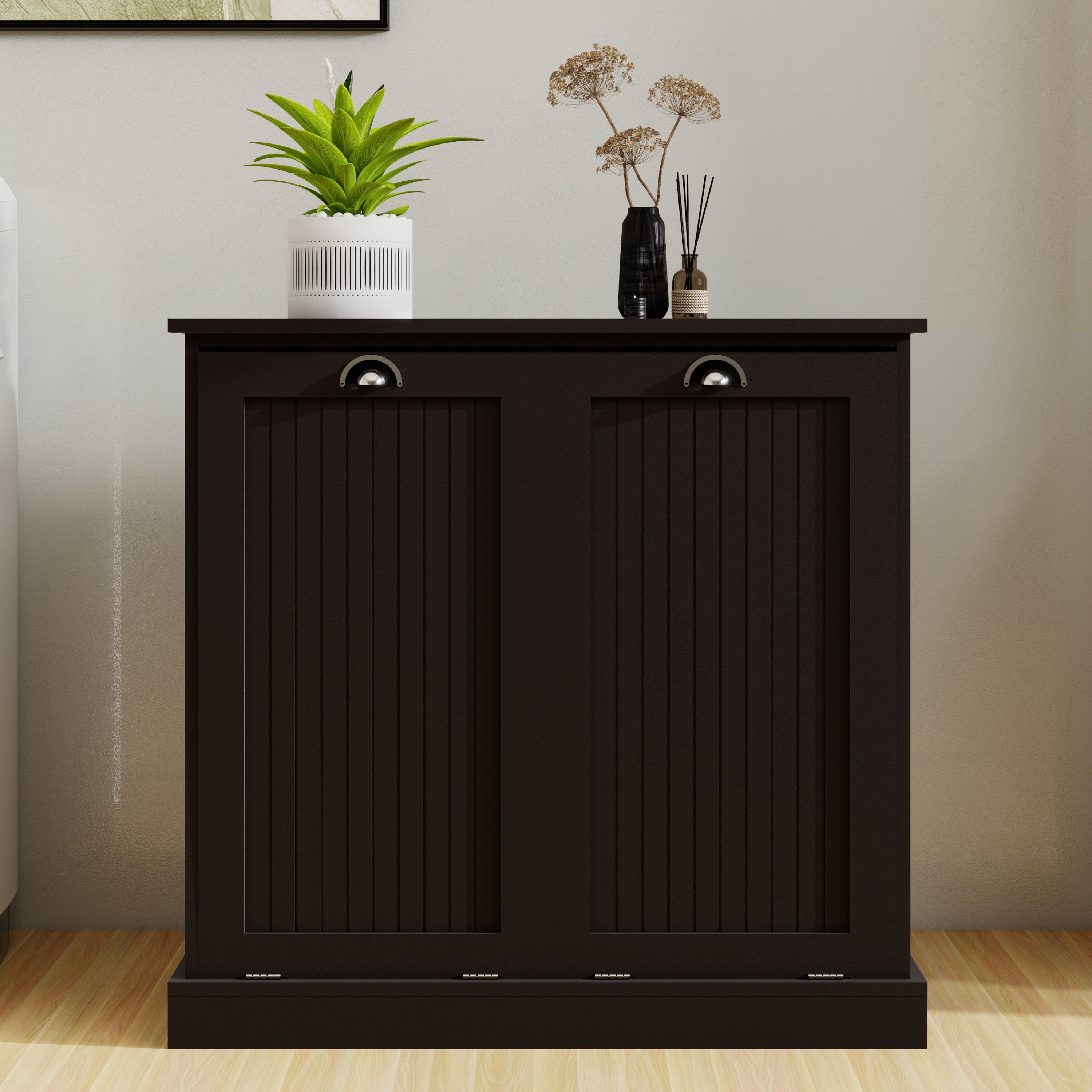 Two-Compartment Tilt-Out Laundry Sorter Cabinet-Black - Grand Goldman Shop