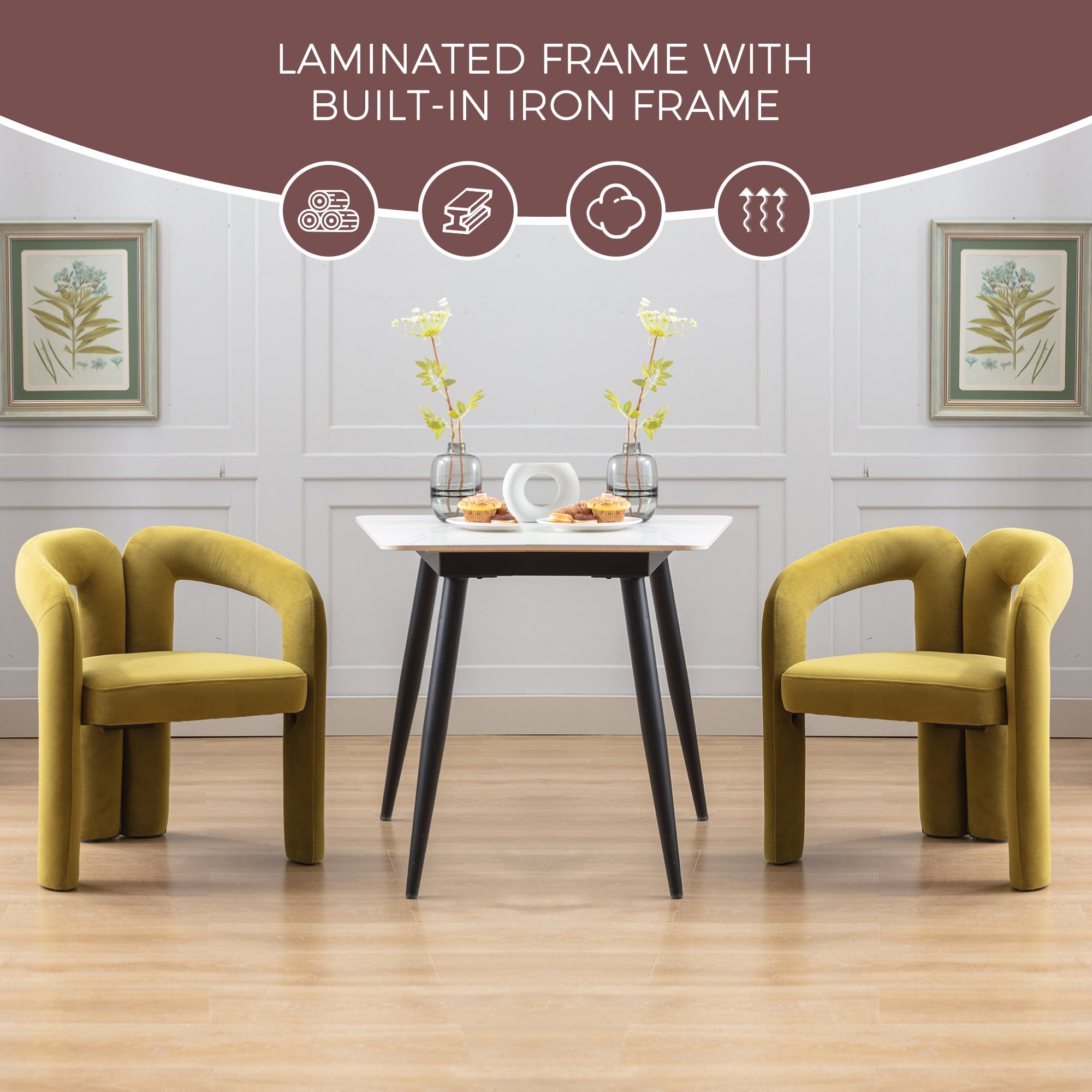 Contemporary Designed Velvet Fabric Upholstered Accent/Dining Chair /Barrel Side Chairs Kitchen Armchair for Living Room set of 2 (Olive Velvet) - Grand Goldman Shop