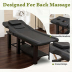 Spa Salon Massage Table with Bottom Storage, Adjustable Backrest (0-15°) & Detachable Headrest, High-Resiliency Waterproof Cu