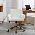 Stylish A&A Furniture Artificial Rabbit Hair Office Chair with Golden Metal Base, Adjustable Swivel Vanity Chair, Beige Velve