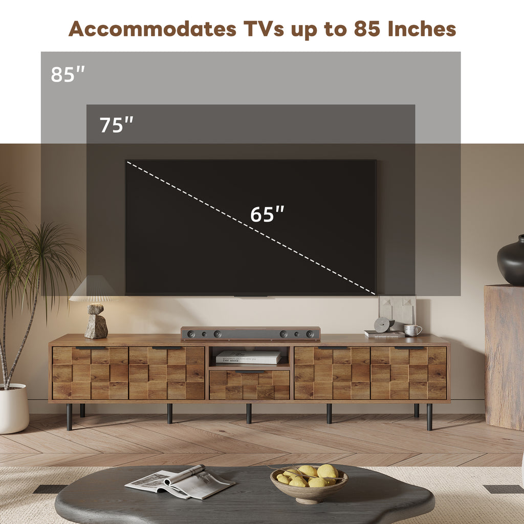 Natural Wood TV Stand for 85 75 65 Inch TV, L-Shaped Handle Entertainment Console with Storage, 78' Long - Grand Goldman Shop