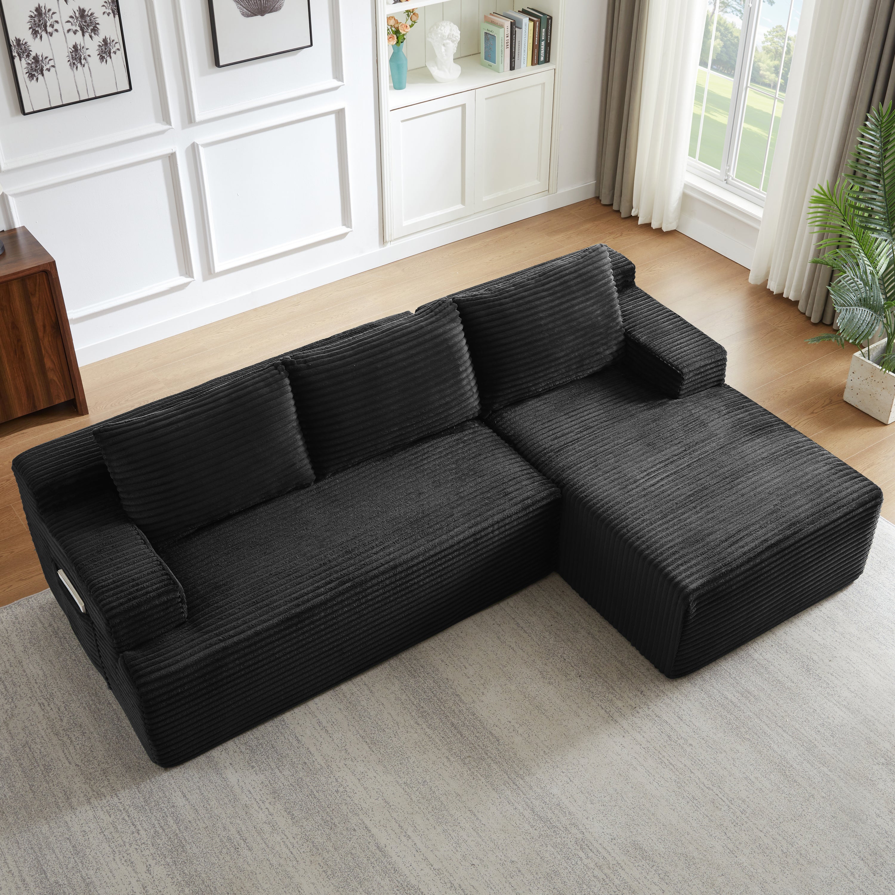 L-Shaped Cloud Sectional Sofa with Deep Seat,No Assembly Required,Modular Couches Sleeper for Living Room,Bedroom,Apartment,Black - Grand Goldman Shop
